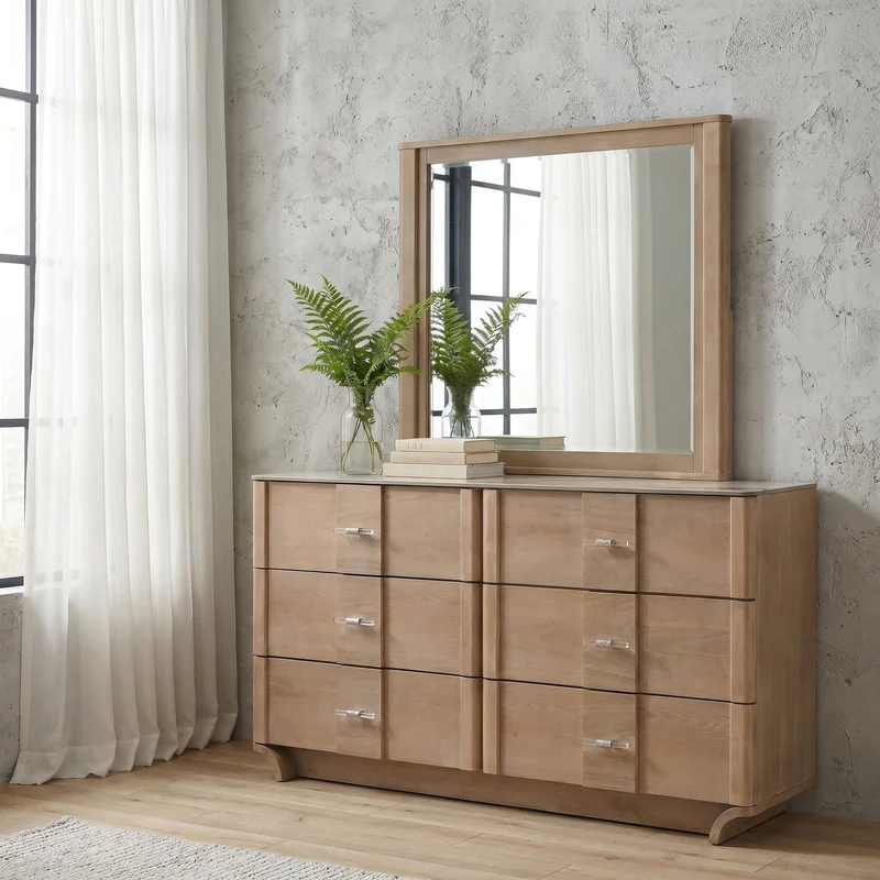 Coaster Furniture Leanne 223133M 6-drawer Sinter Stone Top Dresser and Mirror - Light Oak