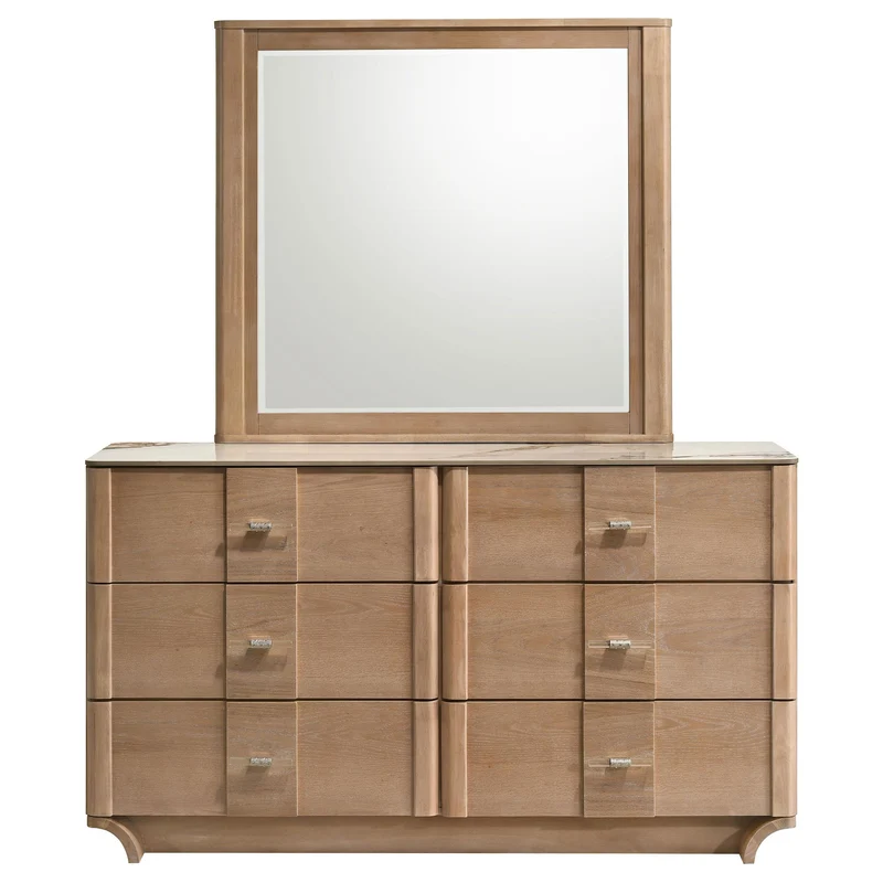 Coaster Furniture Leanne 223133M 6-drawer Sinter Stone Top Dresser and Mirror - Light Oak