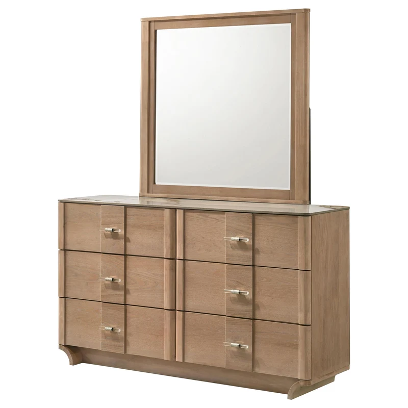 Coaster Furniture Leanne 223133M 6-drawer Sinter Stone Top Dresser and Mirror - Light Oak