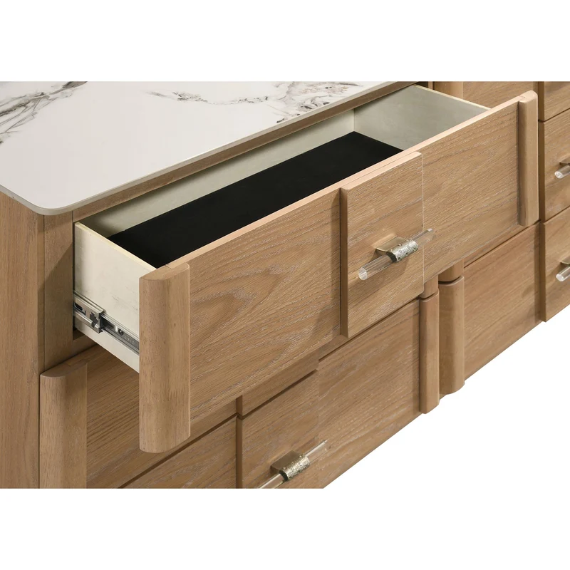 Coaster Furniture Leanne 223133M 6-drawer Sinter Stone Top Dresser and Mirror - Light Oak