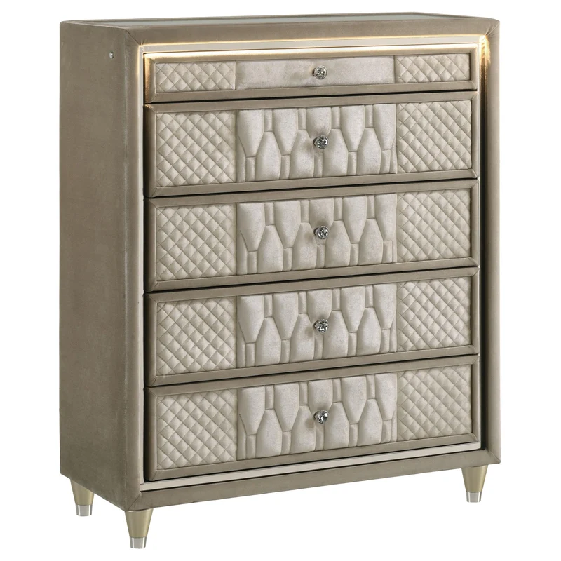 Coaster Furniture Lorient 222665 5-drawer LED Chest - Ivory/Camel