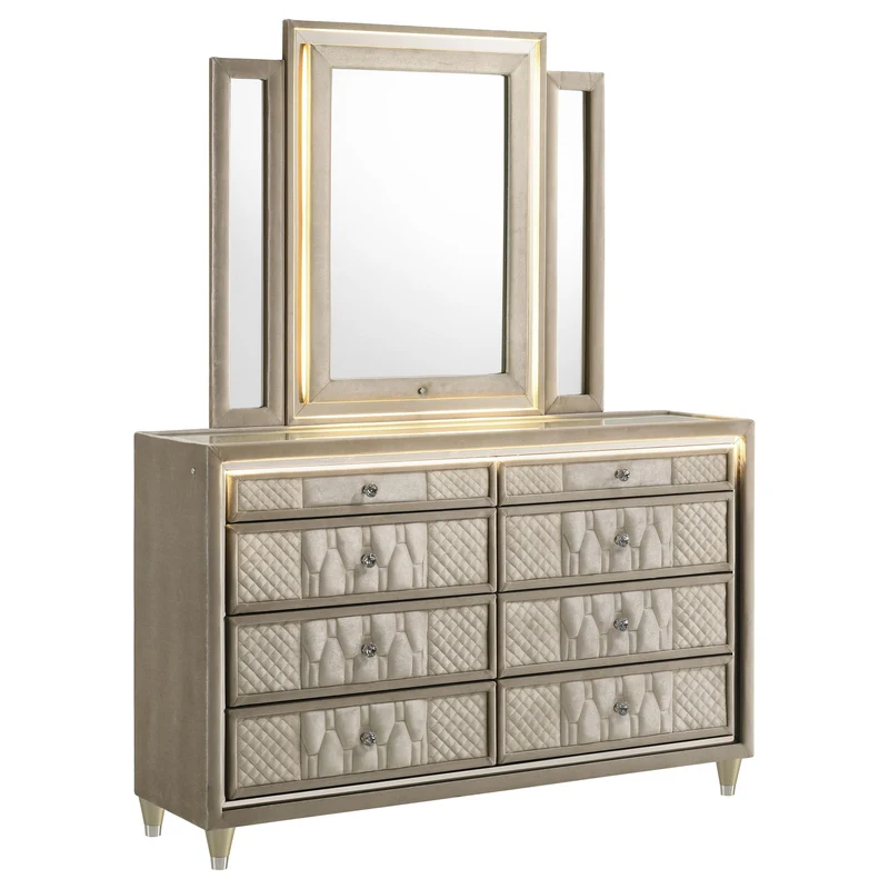 Coaster Furniture Lorient 222663M 8-drawer LED Dresser with Mirror - Ivory/Camel
