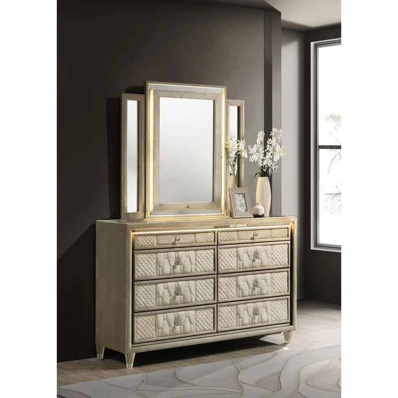 Coaster Furniture Lorient 222663M 8-drawer LED Dresser with Mirror - Ivory/Camel