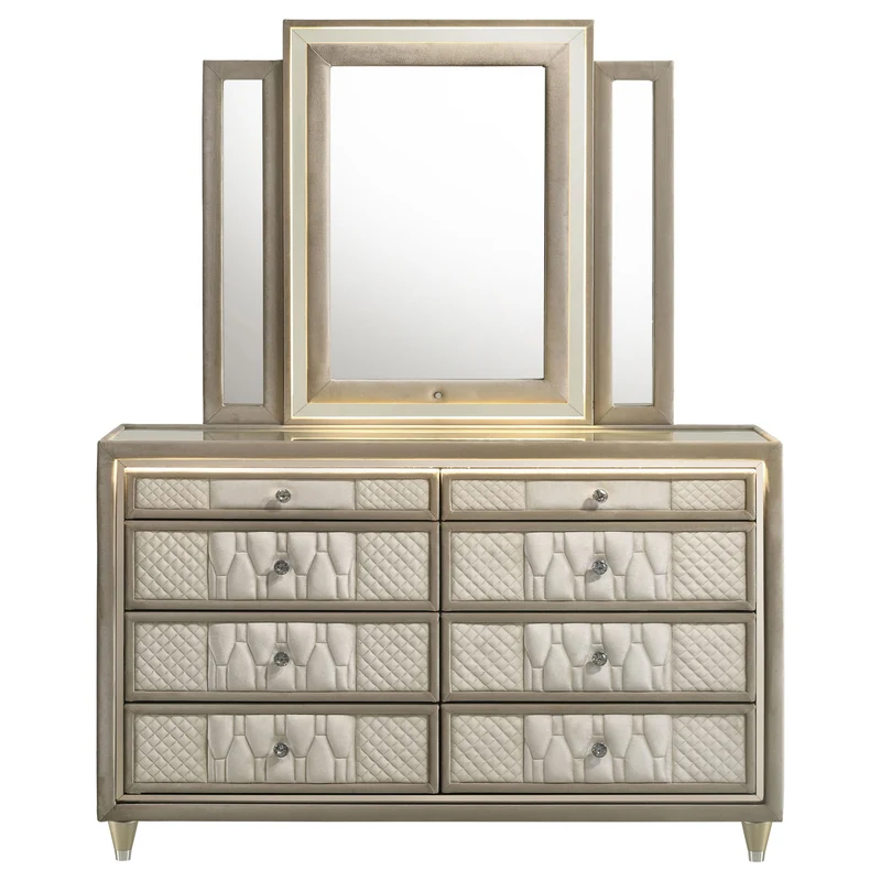 Coaster Furniture Lorient 222663M 8-drawer LED Dresser with Mirror - Ivory/Camel