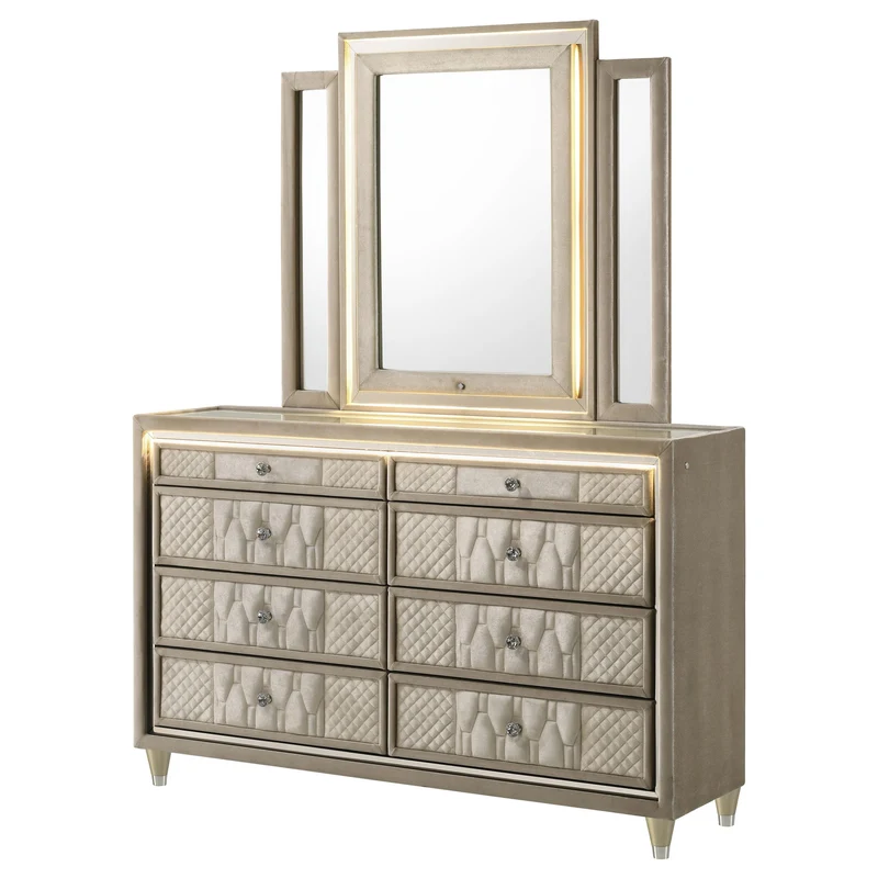 Coaster Furniture Lorient 222663M 8-drawer LED Dresser with Mirror - Ivory/Camel