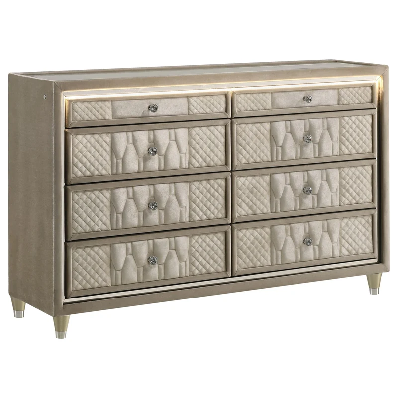 Coaster Furniture Lorient 222663 8-drawer LED Bedroom Dresser Cabinet - Ivory/Camel