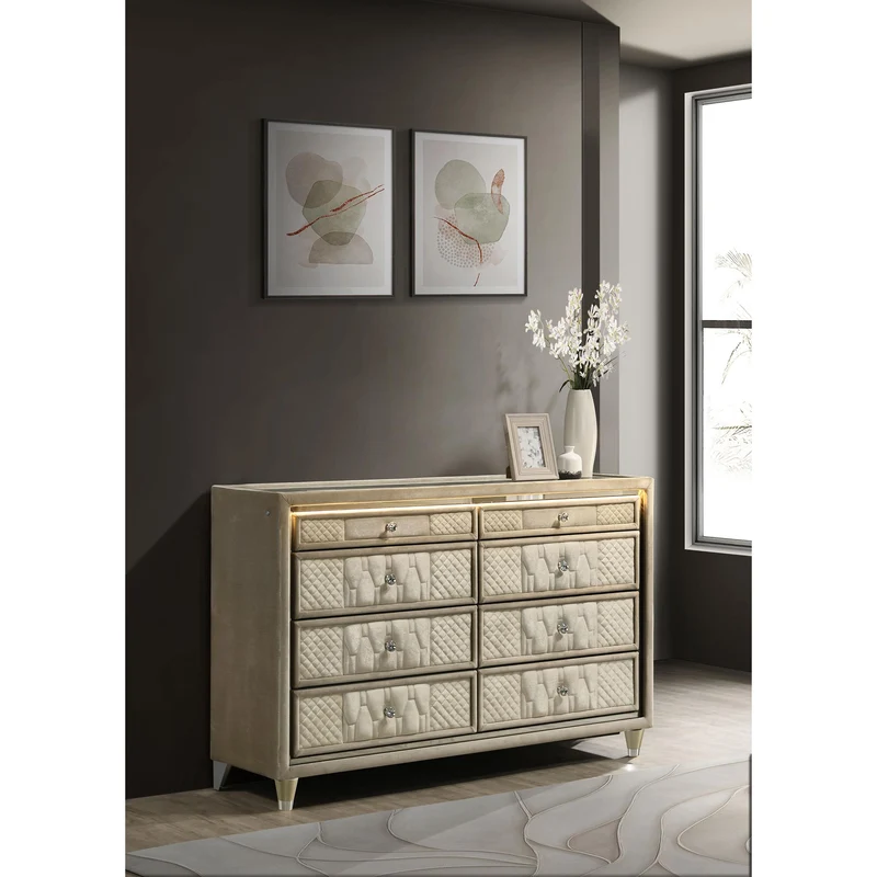 Coaster Furniture Lorient 222663 8-drawer LED Bedroom Dresser Cabinet - Ivory/Camel