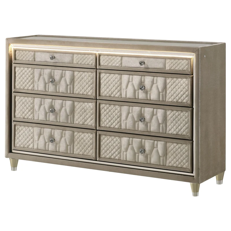 Coaster Furniture Lorient 222663 8-drawer LED Bedroom Dresser Cabinet - Ivory/Camel