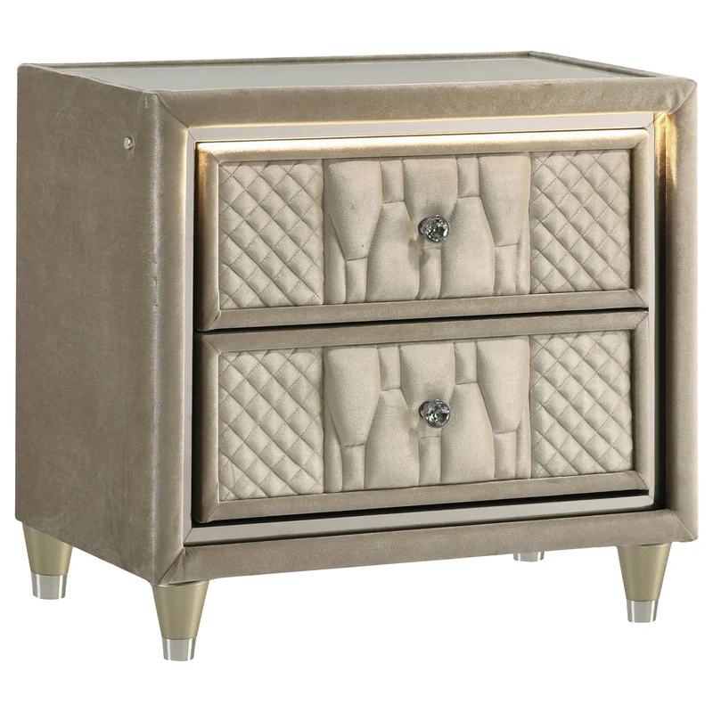 Coaster Furniture Lorient 222662 2-drawer LED Nightstand with USB - Ivory/Camel