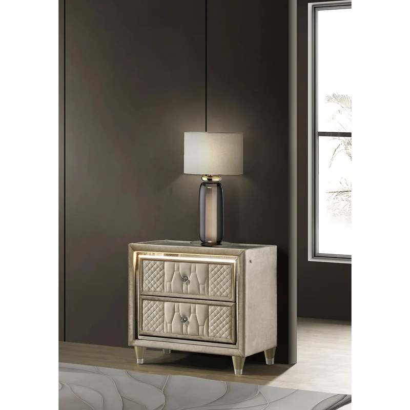 Coaster Furniture Lorient 222662 2-drawer LED Nightstand with USB - Ivory/Camel