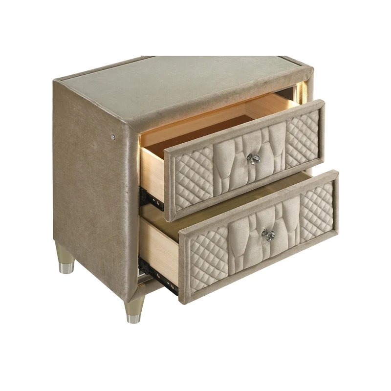 Coaster Furniture Lorient 222662 2-drawer LED Nightstand with USB - Ivory/Camel