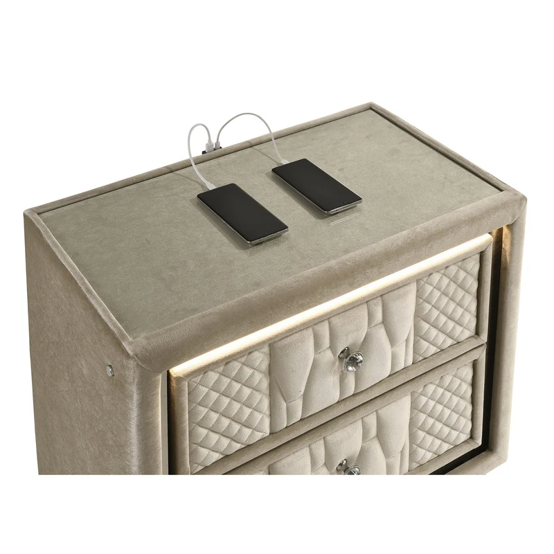 Coaster Furniture Lorient 222662 2-drawer LED Nightstand with USB - Ivory/Camel