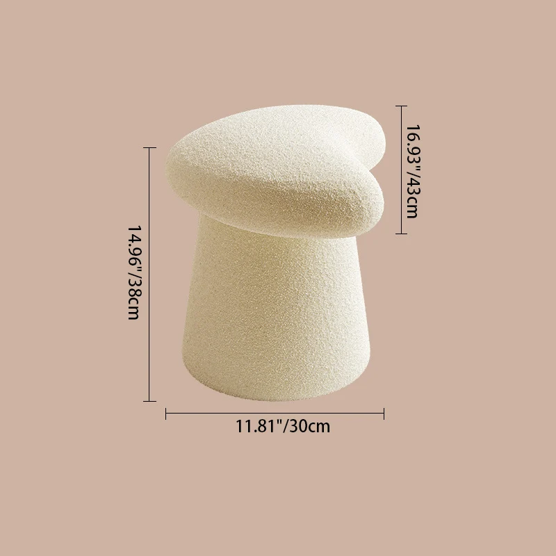 Modern Minimalist Solid Wood Plywood & Sherpa Fabric Whale-Tail Cushion Vanity Stool With Cylindrical Base For Bedroom