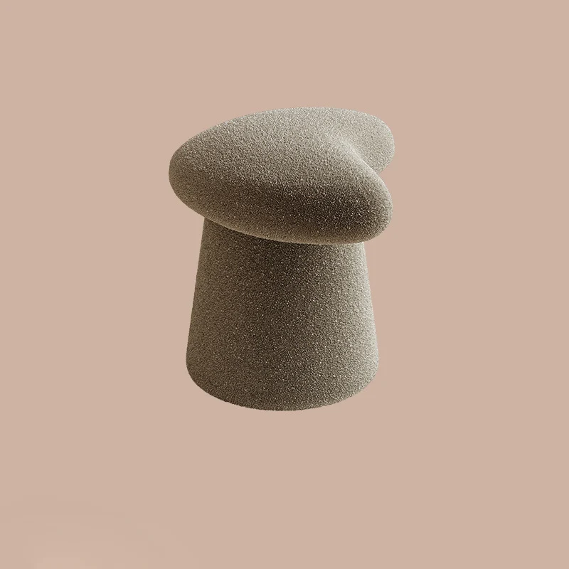 Modern Minimalist Solid Wood Plywood & Sherpa Fabric Whale-Tail Cushion Vanity Stool With Cylindrical Base For Bedroom