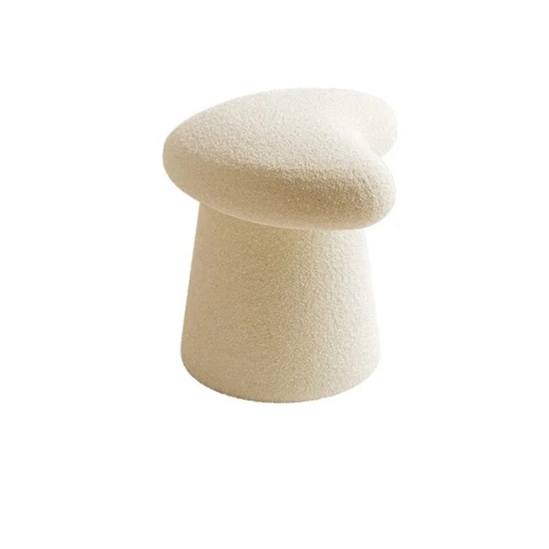 Modern Minimalist Solid Wood Plywood & Sherpa Fabric Whale-Tail Cushion Vanity Stool With Cylindrical Base For Bedroom