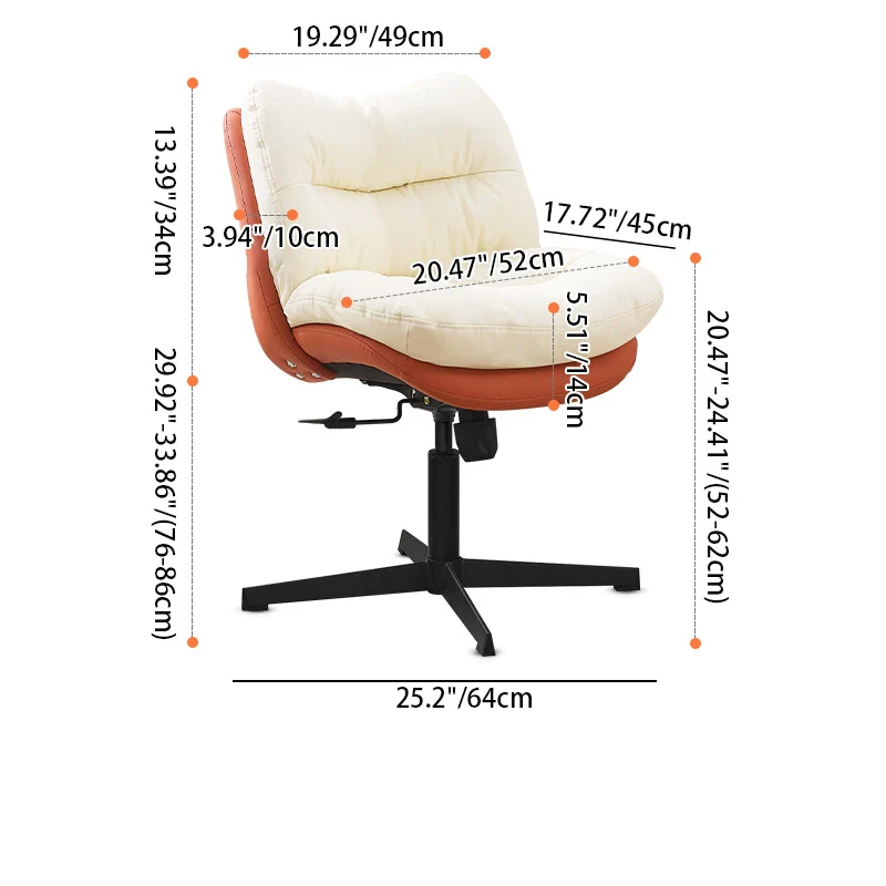 Modern Minimalist Ergonomics Solid Wood & Plywood Steel Faux Leather Vanity Stool With Dual Cushions, Backrest, Adjustable Height & Swivel For Bedroom