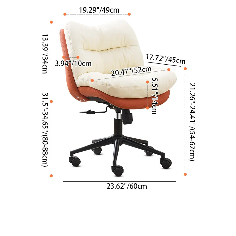 Modern Minimalist Ergonomics Solid Wood & Plywood Steel Faux Leather Vanity Stool With Dual Cushions, Backrest, Adjustable Height & Swivel For Bedroom