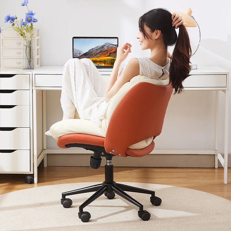 Modern Minimalist Ergonomics Solid Wood & Plywood Steel Faux Leather Vanity Stool With Dual Cushions, Backrest, Adjustable Height & Swivel For Bedroom