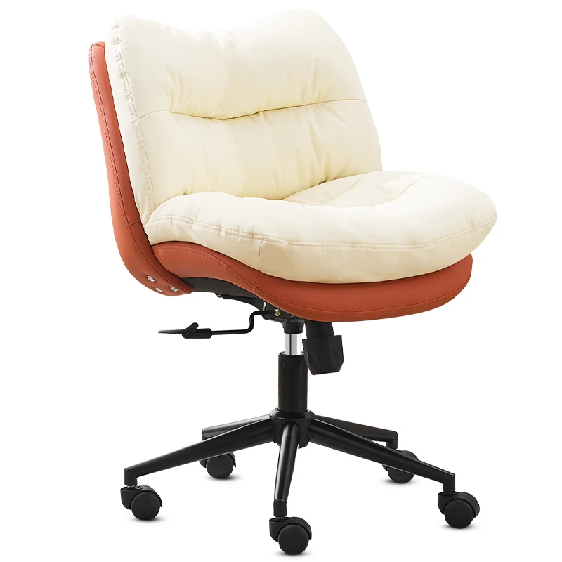 Modern Minimalist Ergonomics Solid Wood & Plywood Steel Faux Leather Vanity Stool With Dual Cushions, Backrest, Adjustable Height & Swivel For Bedroom