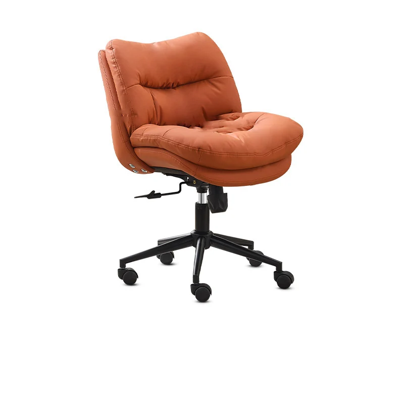 Modern Minimalist Ergonomics Solid Wood & Plywood Steel Faux Leather Vanity Stool With Dual Cushions, Backrest, Adjustable Height & Swivel For Bedroom