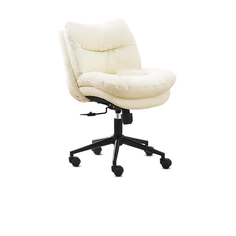 Modern Minimalist Ergonomics Solid Wood & Plywood Steel Faux Leather Vanity Stool With Dual Cushions, Backrest, Adjustable Height & Swivel For Bedroom