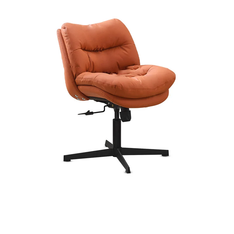 Modern Minimalist Ergonomics Solid Wood & Plywood Steel Faux Leather Vanity Stool With Dual Cushions, Backrest, Adjustable Height & Swivel For Bedroom