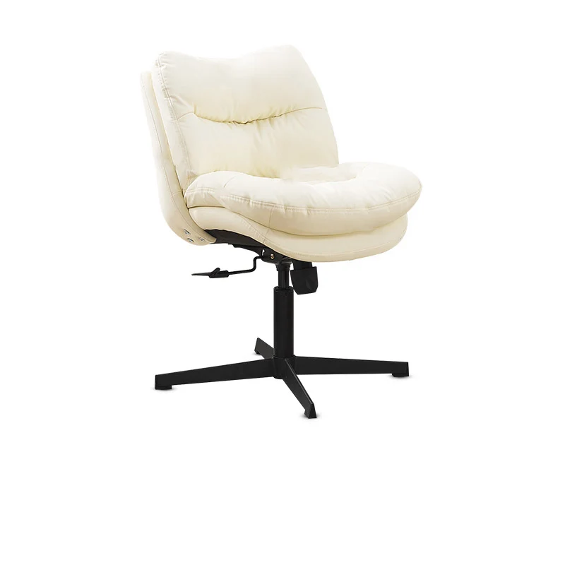 Modern Minimalist Ergonomics Solid Wood & Plywood Steel Faux Leather Vanity Stool With Dual Cushions, Backrest, Adjustable Height & Swivel For Bedroom