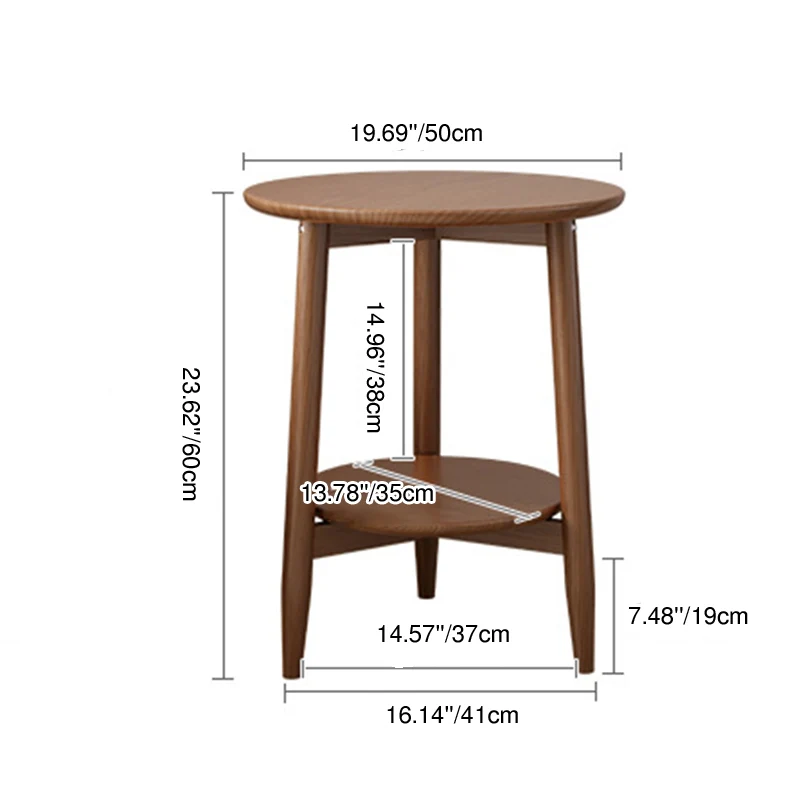 Traditional Vintage Rubber Wood Round Cylinder End Table 2-Tier For Living Room