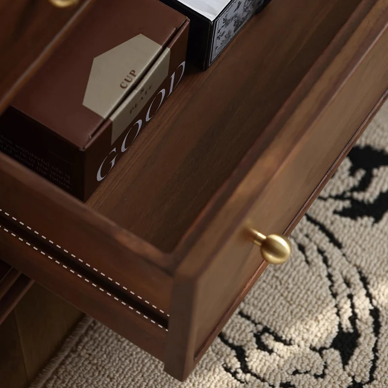 Traditional French Black Walnut Wood Curved Rectangular TV Stand With 4 Drawers For Living Room