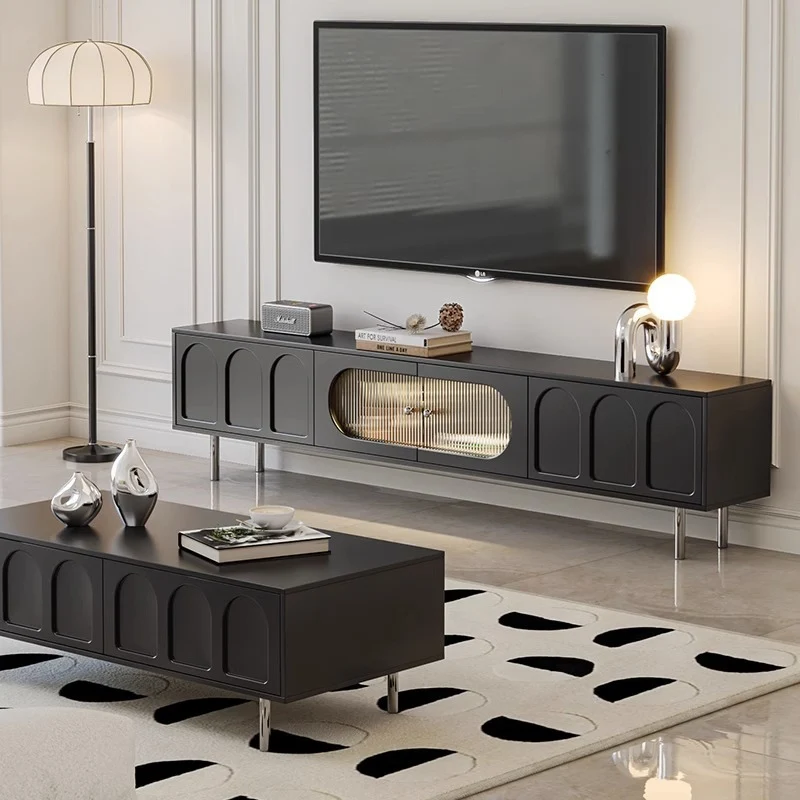 Traditional French Particle Board MDF Stainless Steel Glass Cylindrical Rectangular TV Stand With 2 Drawers For Living Room