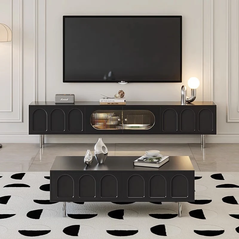 Traditional French Particle Board MDF Stainless Steel Glass Cylindrical Rectangular TV Stand With 2 Drawers For Living Room