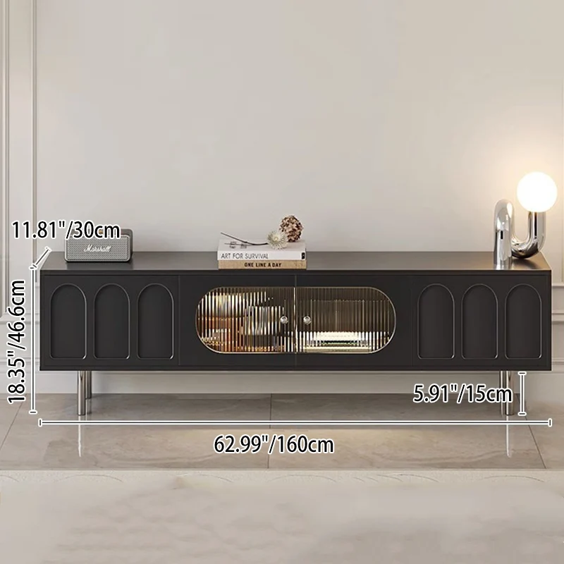 Traditional French Particle Board MDF Stainless Steel Glass Cylindrical Rectangular TV Stand With 2 Drawers For Living Room