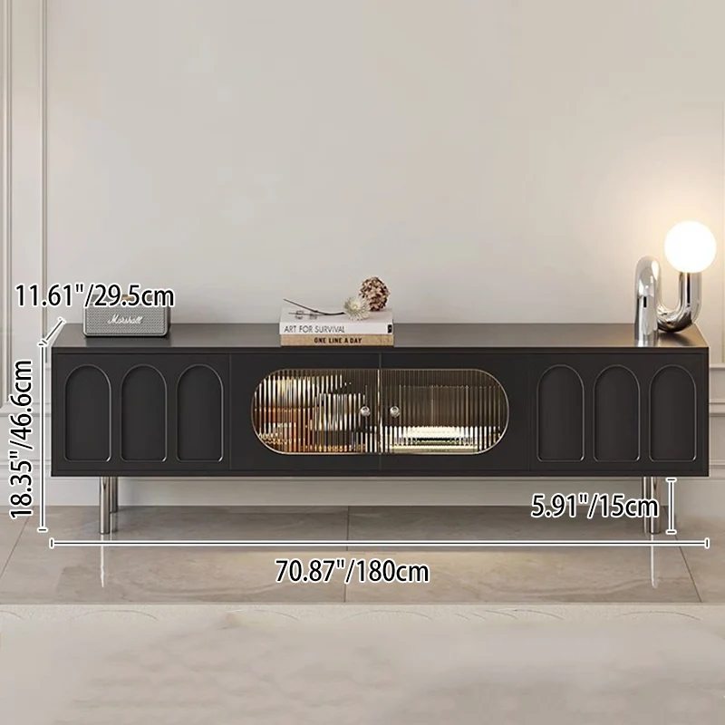 Traditional French Particle Board MDF Stainless Steel Glass Cylindrical Rectangular TV Stand With 2 Drawers For Living Room