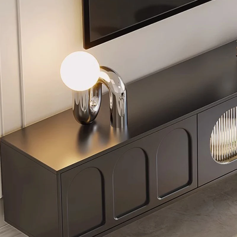Traditional French Particle Board MDF Stainless Steel Glass Cylindrical Rectangular TV Stand With 2 Drawers For Living Room