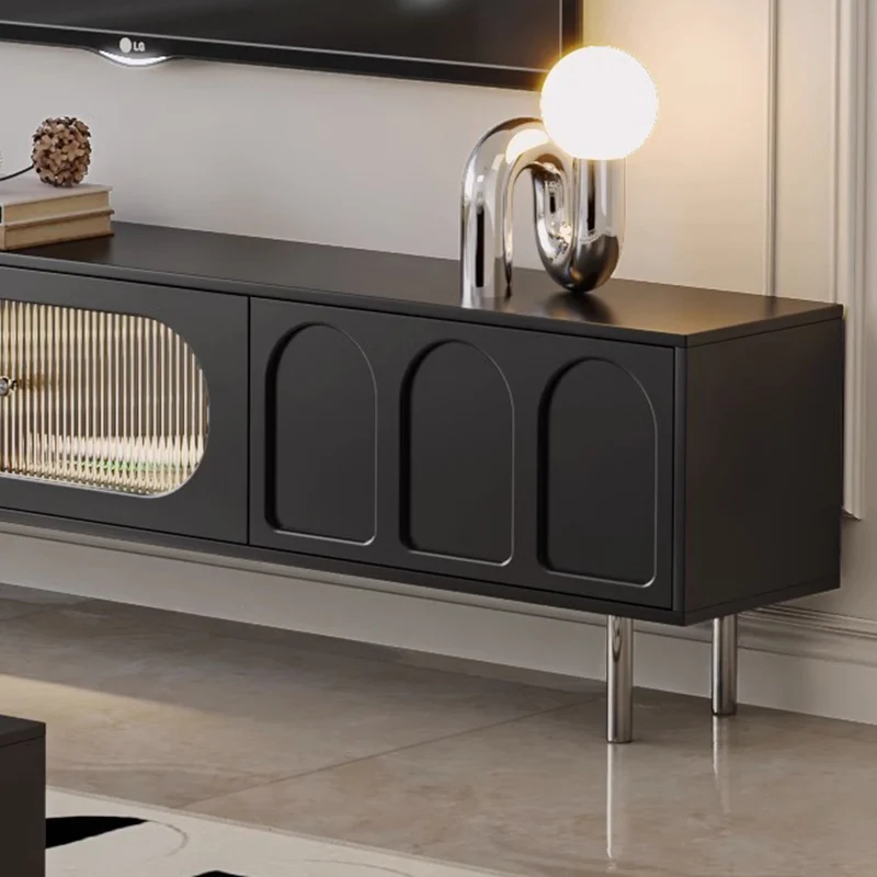 Traditional French Particle Board MDF Stainless Steel Glass Cylindrical Rectangular TV Stand With 2 Drawers For Living Room