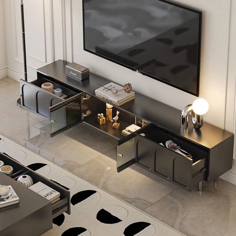 Traditional French Particle Board MDF Stainless Steel Glass Cylindrical Rectangular TV Stand With 2 Drawers For Living Room