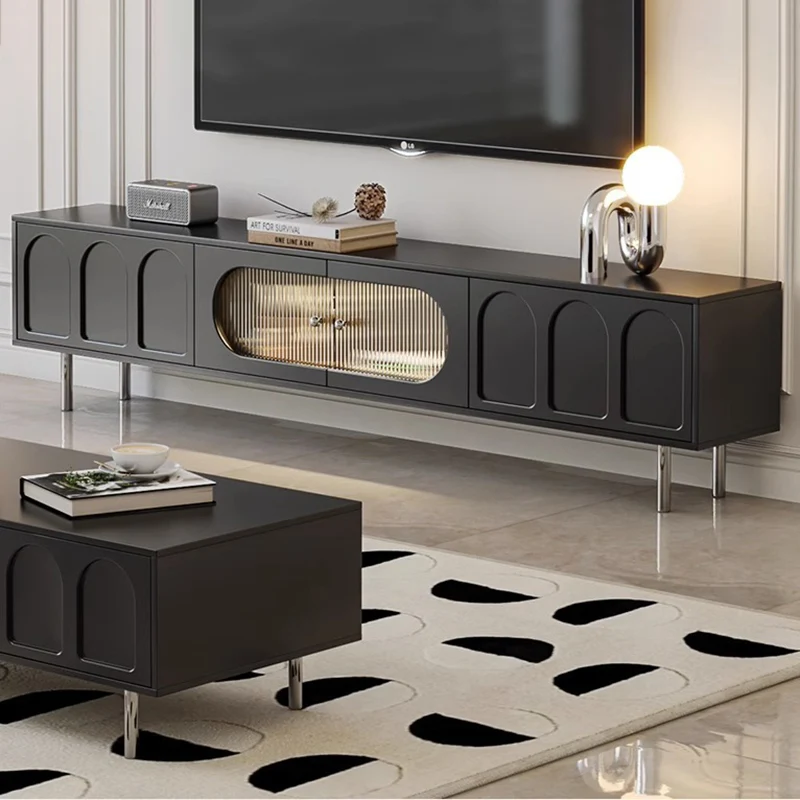 Traditional French Particle Board MDF Stainless Steel Glass Cylindrical Rectangular TV Stand With 2 Drawers For Living Room