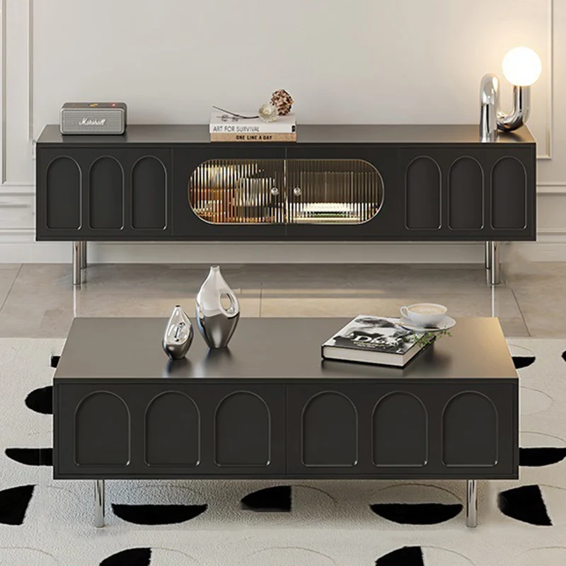 Traditional French Particle Board MDF Stainless Steel Glass Cylindrical Rectangular TV Stand With 2 Drawers For Living Room