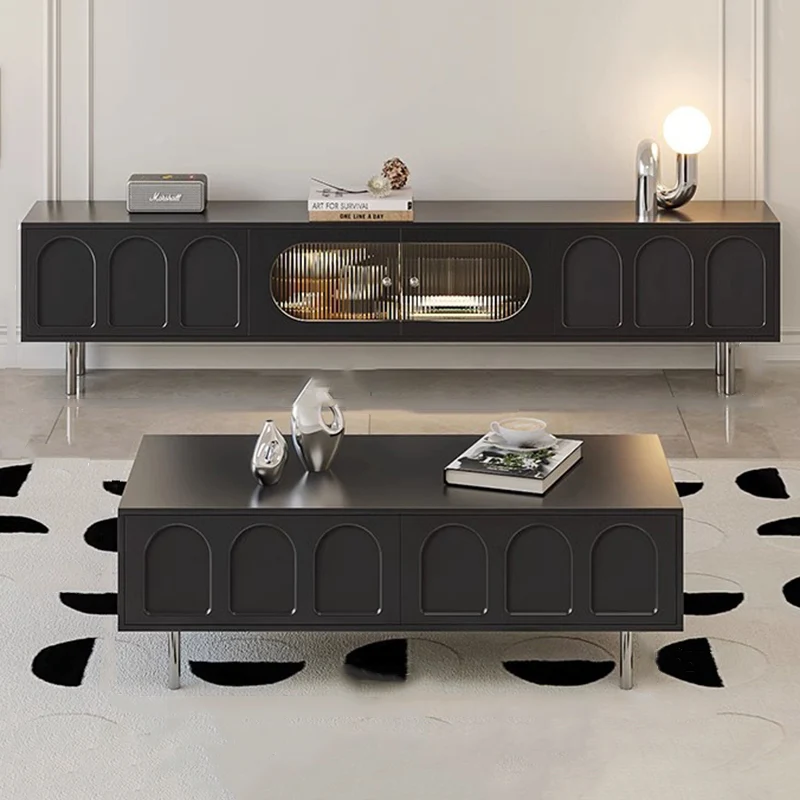 Traditional French Particle Board MDF Stainless Steel Glass Cylindrical Rectangular TV Stand With 2 Drawers For Living Room