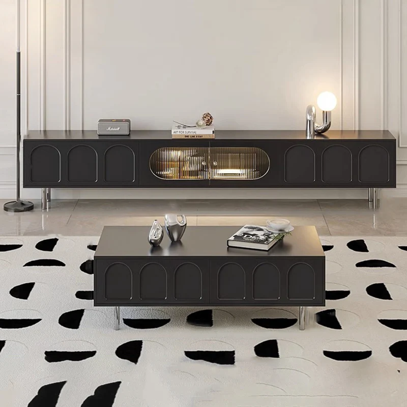 Traditional French Particle Board MDF Stainless Steel Glass Cylindrical Rectangular TV Stand With 2 Drawers For Living Room