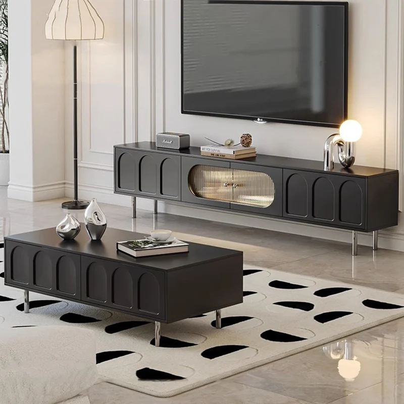 Traditional French Particle Board MDF Stainless Steel Glass Cylindrical Rectangular TV Stand With 2 Drawers For Living Room