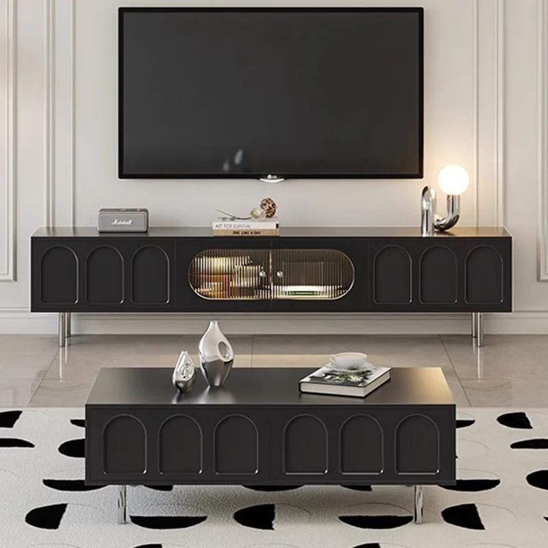 Traditional French Particle Board MDF Stainless Steel Glass Cylindrical Rectangular TV Stand With 2 Drawers For Living Room
