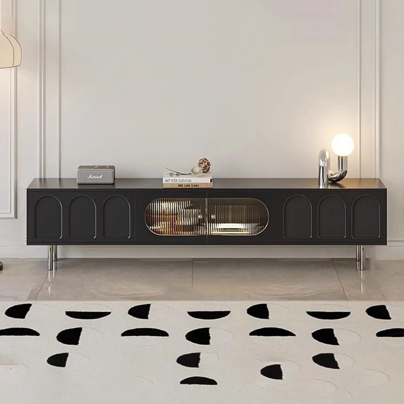 Traditional French Particle Board MDF Stainless Steel Glass Cylindrical Rectangular TV Stand With 2 Drawers For Living Room