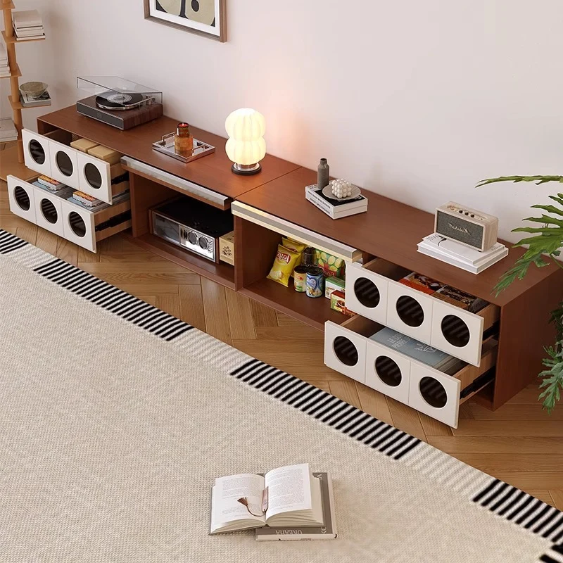 Traditional French Pine Wood Solid Wood Multi-Layer Board Glass Rectangular Round TV Stand With 2 Drawers For Living Room