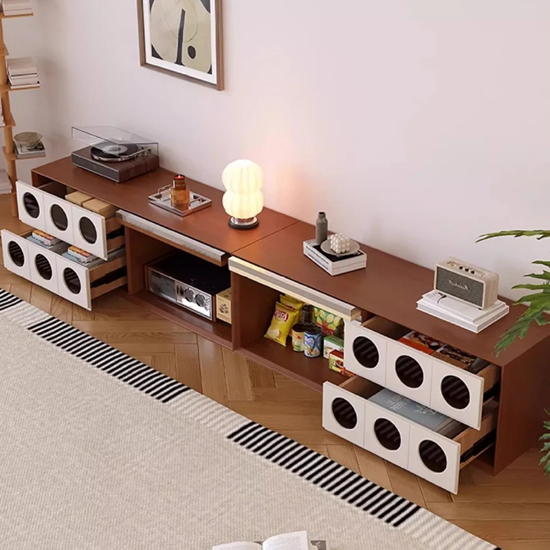 Traditional French Pine Wood Solid Wood Multi-Layer Board Glass Rectangular Round TV Stand With 2 Drawers For Living Room