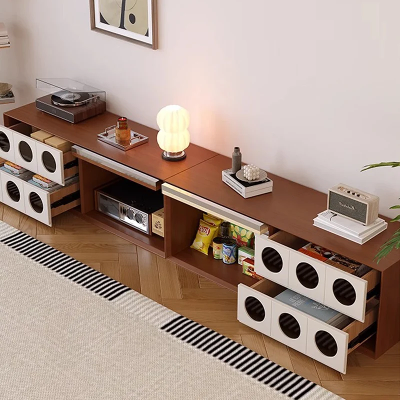 Traditional French Pine Wood Solid Wood Multi-Layer Board Glass Rectangular Round TV Stand With 2 Drawers For Living Room