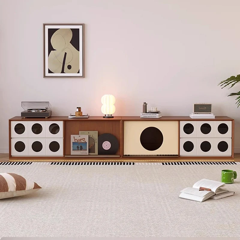 Traditional French Pine Wood Solid Wood Multi-Layer Board Glass Rectangular Round TV Stand With 2 Drawers For Living Room