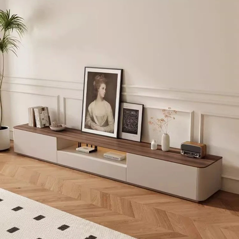 Traditional French Solid Wood Eco Board Rounded Rectangular TV Stand With 2/3 Drawers For Living Room