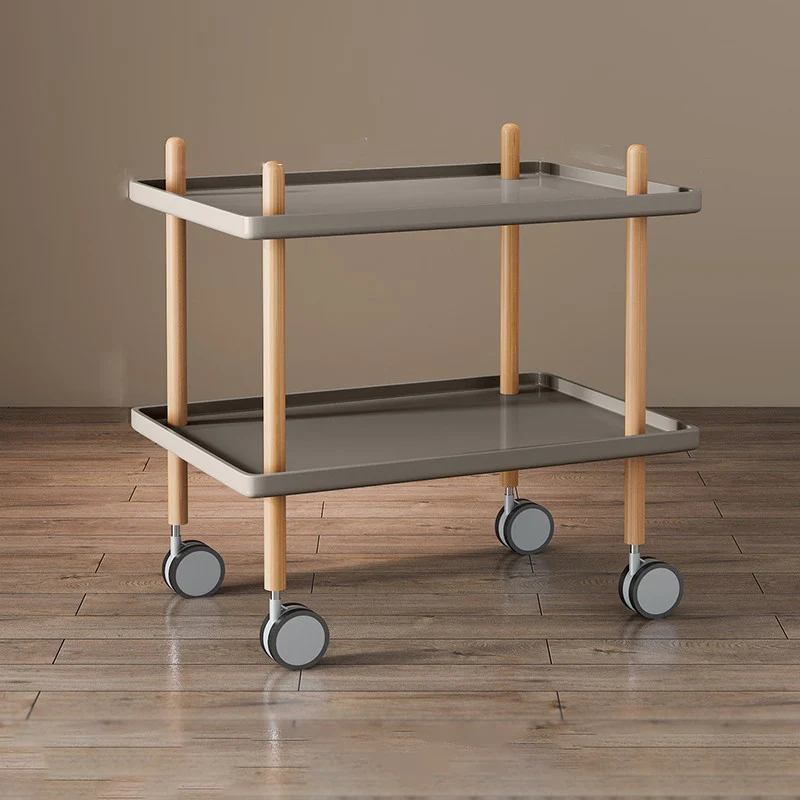 Modern Minimalist Solid Wood Plastic Rounded Square Movable Cylinder Side Table 2-Tier For Living Room