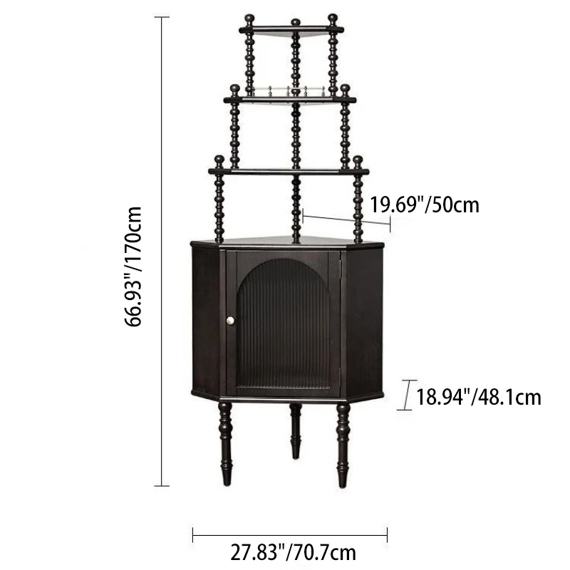 Traditional Vintage Pine Wood Irregular Pentagon Storage Shelf 4-Tier For Living Room